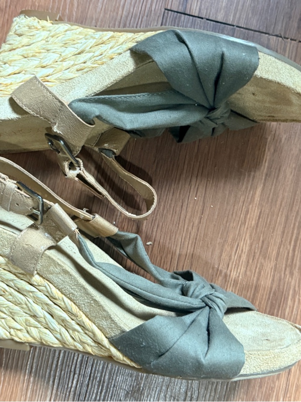 Aerosols Woven Espadrille Wedge Sandals with Olive Knot Strap